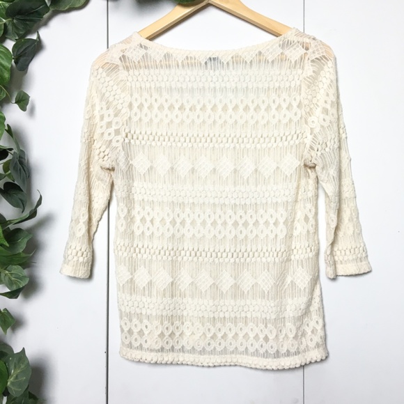 *SOLD* LUCKY BRAND Ivory 3/4 Sleeve Lace Top - Picture 2 of 5